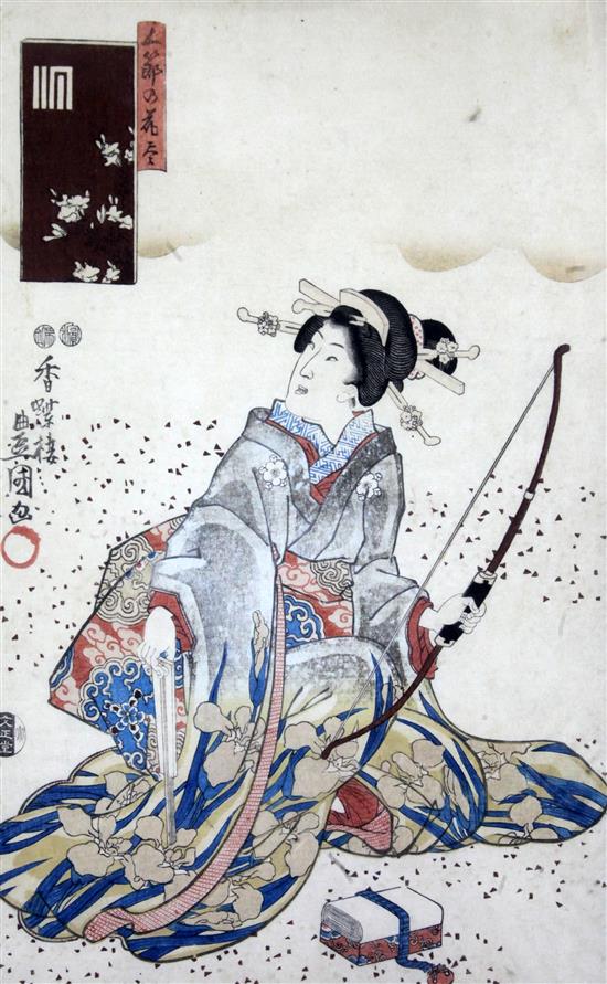 Five 19th century Japanese woodblock prints,